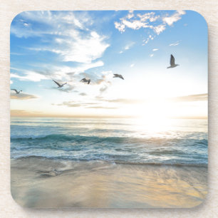 birds over the beach beverage coaster