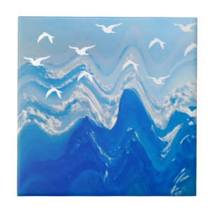 Birds over the Sea Waves Ceramic Tile