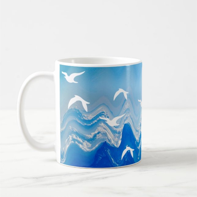 Birds over the Sea Waves Coffee Mug (Left)