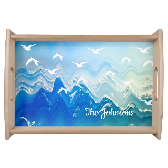 Birds over the Sea Waves Serving Tray (Front)