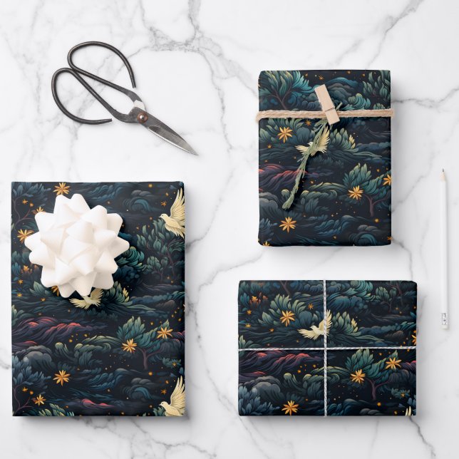 Birds Over The Trees Wrapping Paper Sheets (Front)