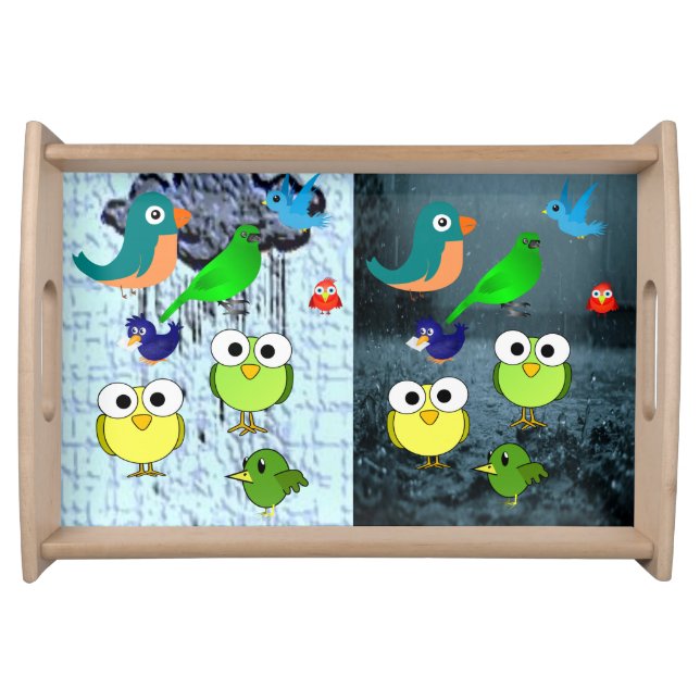 birds owls green dinner serving tray (Front)