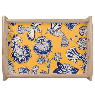 Birds Paisley Flowers Vintage Pattern Serving Tray