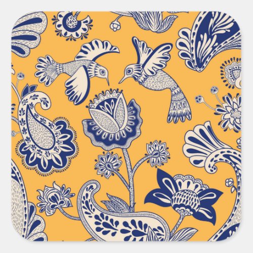 Birds Paisley Flowers Vintage Pattern Square Sticker