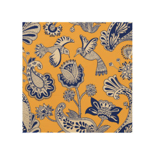 Birds Paisley Flowers Vintage Pattern Wood Wall Art