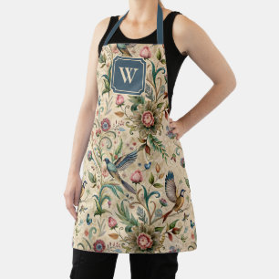 Birds Paisley Vintage Country Chic Teal Monogram Apron