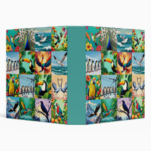 Birds Patchwork Pattern 3 Ring Binder