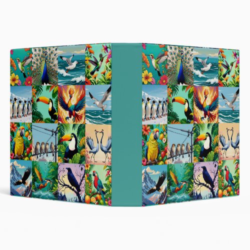 Birds Patchwork Pattern 3 Ring Binder