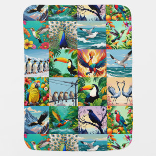 Birds Patchwork Pattern  Baby Blanket