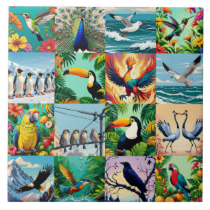 Birds Patchwork Pattern  Ceramic Tile