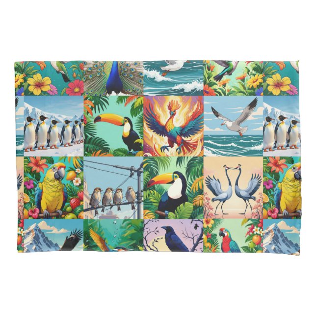 Birds Patchwork Pattern  Pillow Case (Front)
