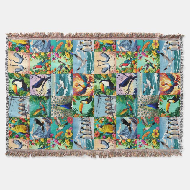 Birds Patchwork Pattern  Throw Blanket (Front)