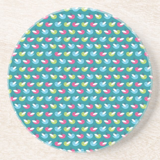 Birds pattern Blue Drink Coaster (Front)