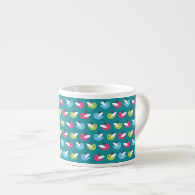 Birds pattern Blue Espresso Cup (Front Right)