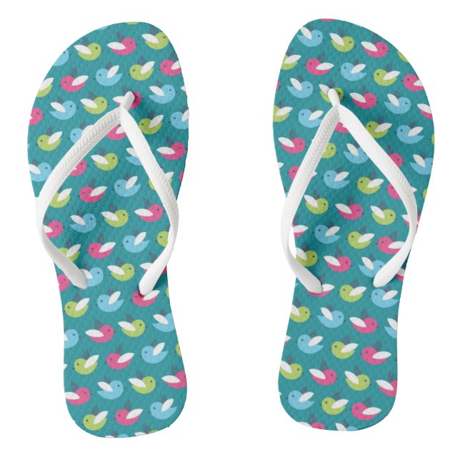 Birds pattern Blue Flip Flops (Footbed)