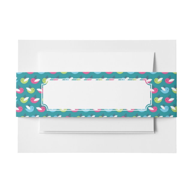 Birds pattern Blue Invitation Belly Band (Front Example)