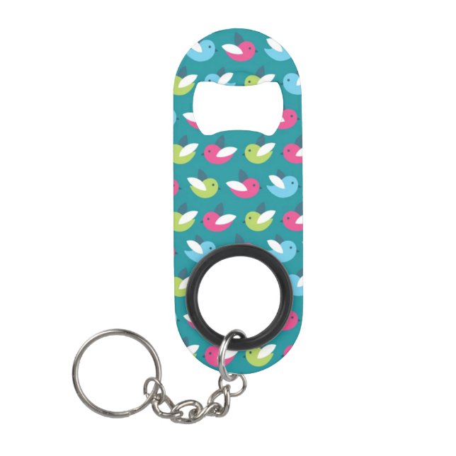 Birds pattern Blue Keychain Bottle Opener (Front)