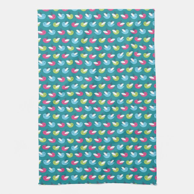 Birds pattern Blue Kitchen Towel (Vertical)