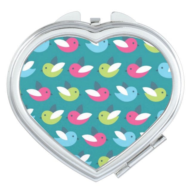 Birds pattern Blue Makeup Mirror (Front)