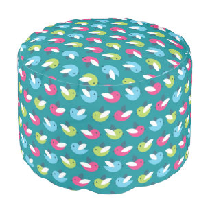 Birds pattern Blue Pouf
