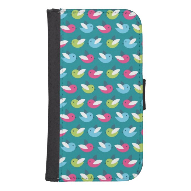 Birds pattern Blue Samsung Galaxy Wallet Case (Front)