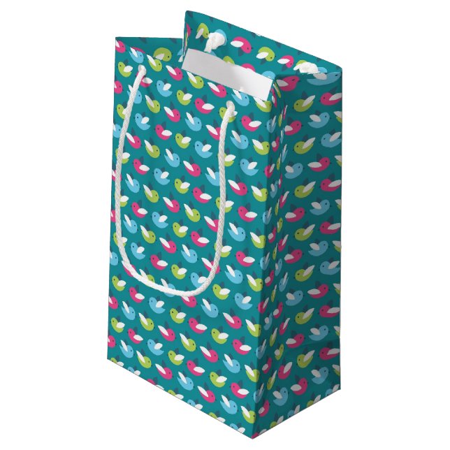 Birds pattern Blue Small Gift Bag (Back Angled)