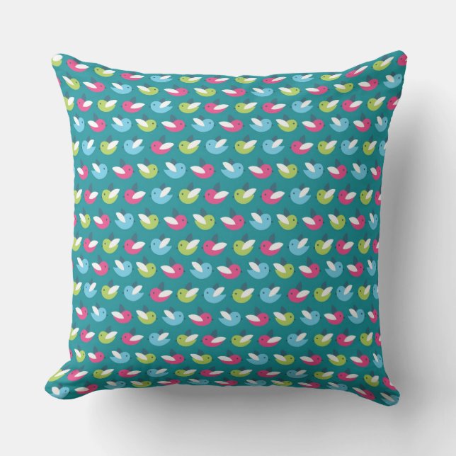 Birds pattern Blue Throw Pillow (Front)