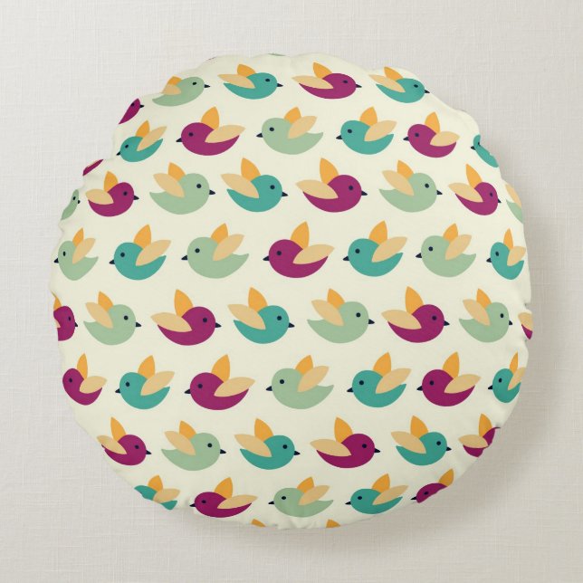 Birds pattern round pillow (Front)