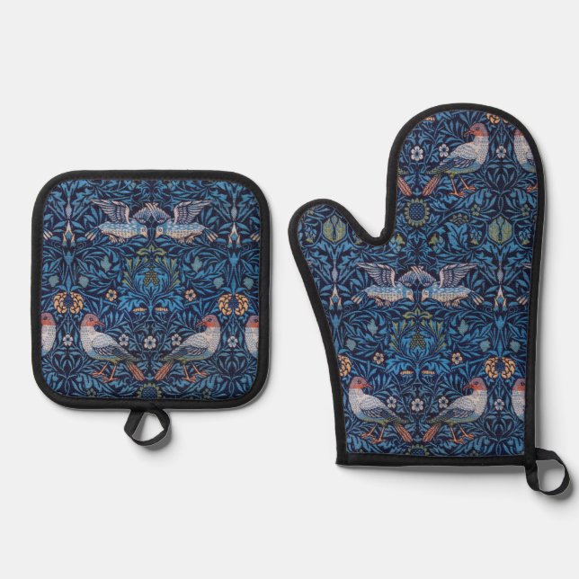 Birds Pattern, William Morris Oven Mitt & Pot Holder Set (Front)