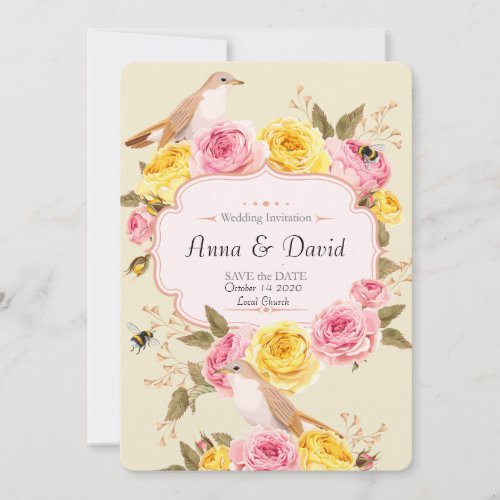 Birds Perched on Roses Save the Date