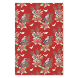 Birds, Poinsettias, Spruce Custom Color Tissue Paper