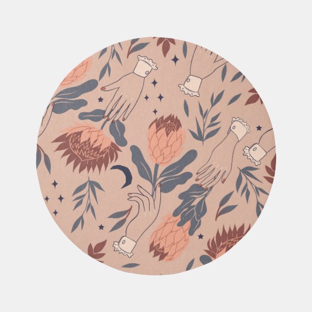 Birds & Proteas: Vintage Hand Graphics Rug (Front)