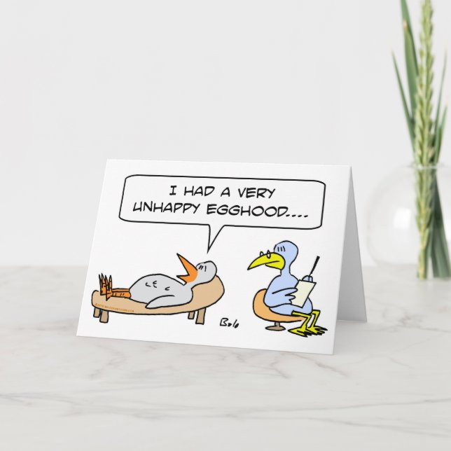 birds psychiatrist unhappy egghood childhood card (Front)