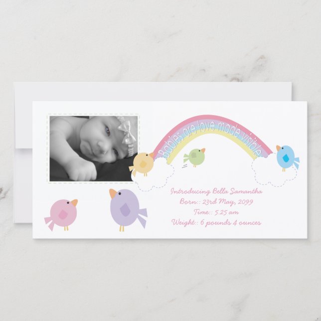 Birds & Rainbow Baby Birth Photo Announcement (Front)