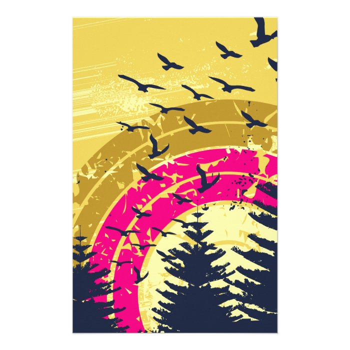 Birds & Rainbow In The Golden Sky Custom Stationery