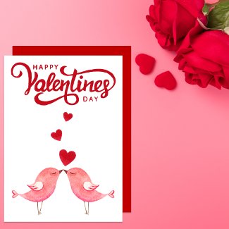 Birds Red Hearts Romantic Happy Valentines Day