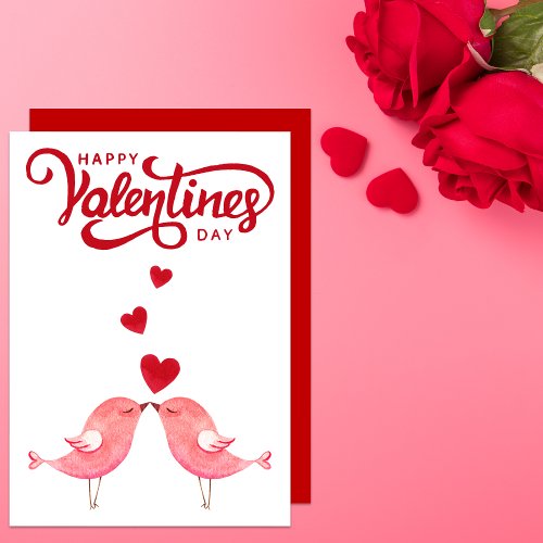 Birds Red Hearts Romantic Happy Valentines Day Holiday Card