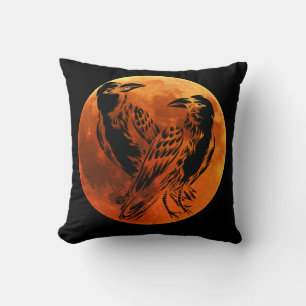 Birds - Reversible Moon and Black Raven Throw Pil Pillow