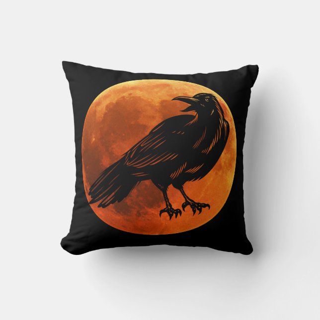Birds - Reversible Moon and Black Raven  Throw Pil Pillow (Front)