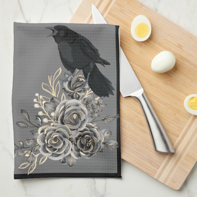 Birds Roses and Ravens Kitchen Towel (Quarter Fold)