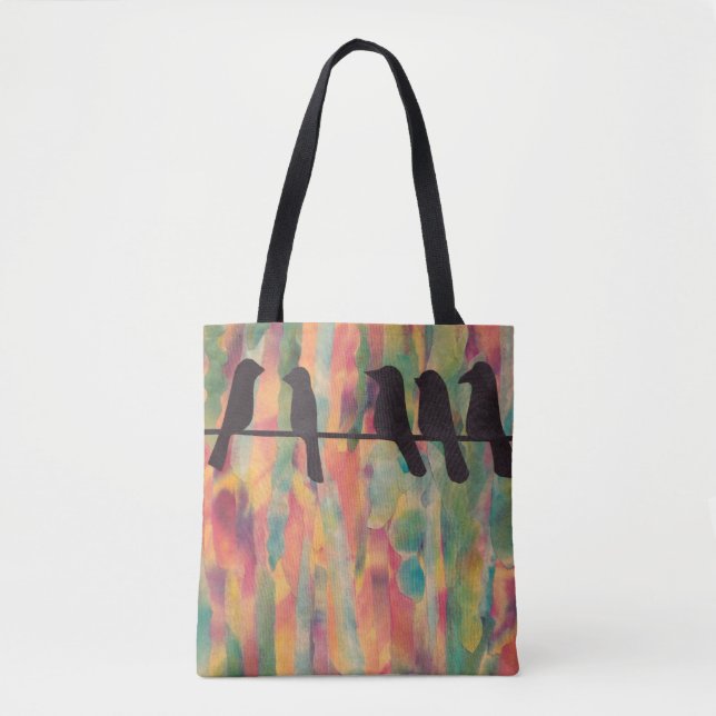 Birds Silhouette Colorful Tote Bag (Front)