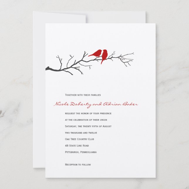 Birds Silhouettes Wedding Invitation - Red - (Front)