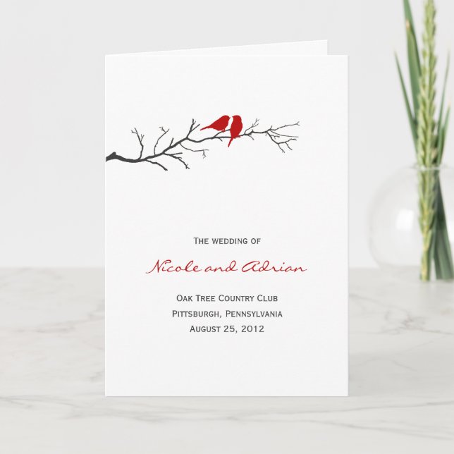Birds Silhouettes Wedding Program Card (Front)
