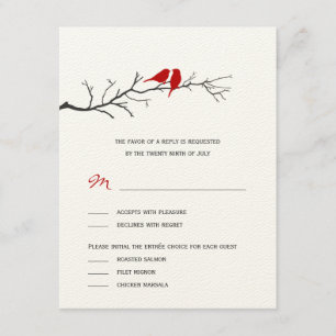 Birds Silhouettes Wedding RSVP cards - Red -