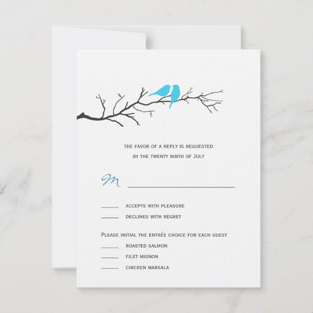 Birds Silhouettes Wedding RSVP cards - Turquoise - (Front)