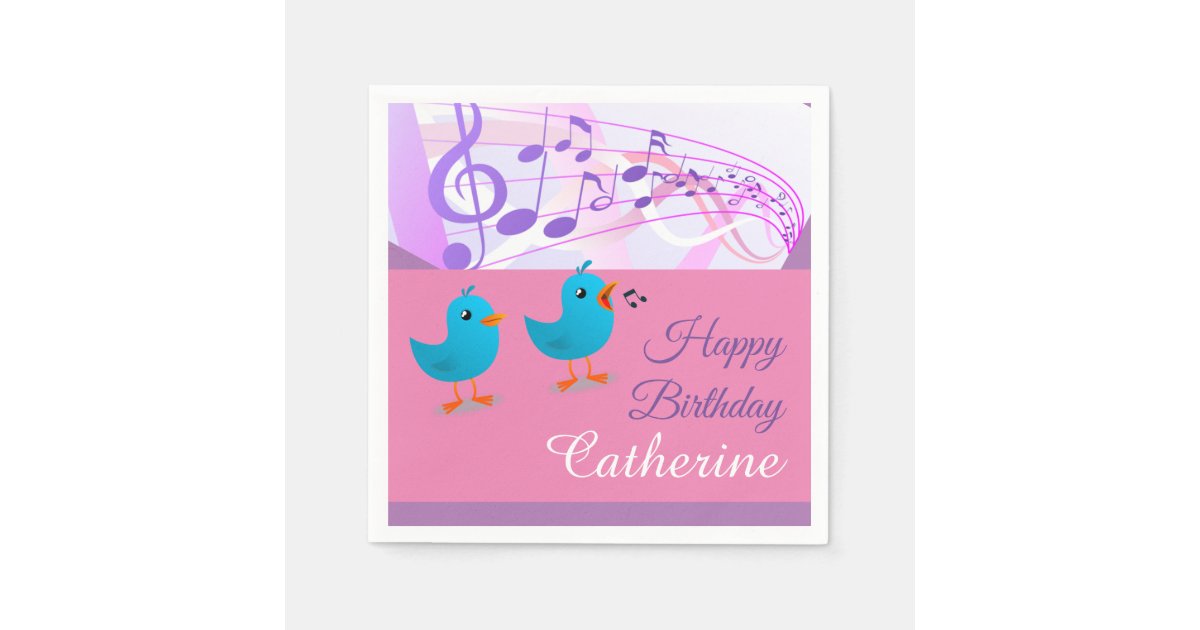 Birds Singing Happy Birthday Music Note Funny Cute Napkins Zazzle 