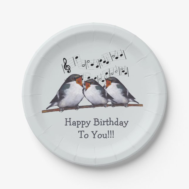 Birds Singing Happy Birthday, Original Art Paper Plates (Front)
