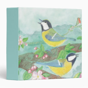 Birds singing on a blossoming tree branch 3 ring binder