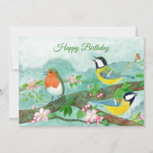 Birds singing on a blossoming tree branch  invitation