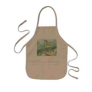 Birds singing on a blossoming tree branch kids' apron